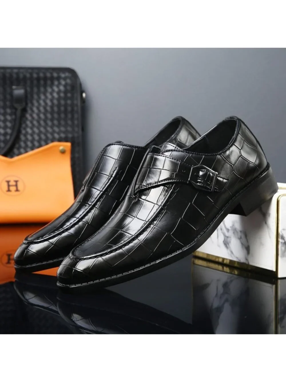 Men's Black Monk Strap Dress Loafer Shoes Retro Leather Oxfords Shoes